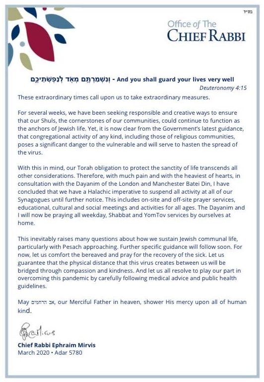 Public Prayer Services Suspended